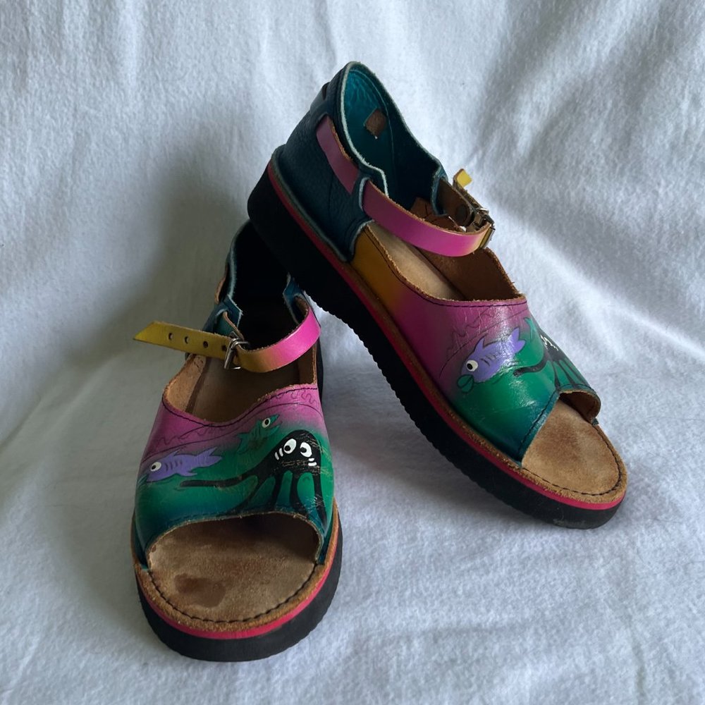 Hand Painted Leather SoleTech Sandals Size 6